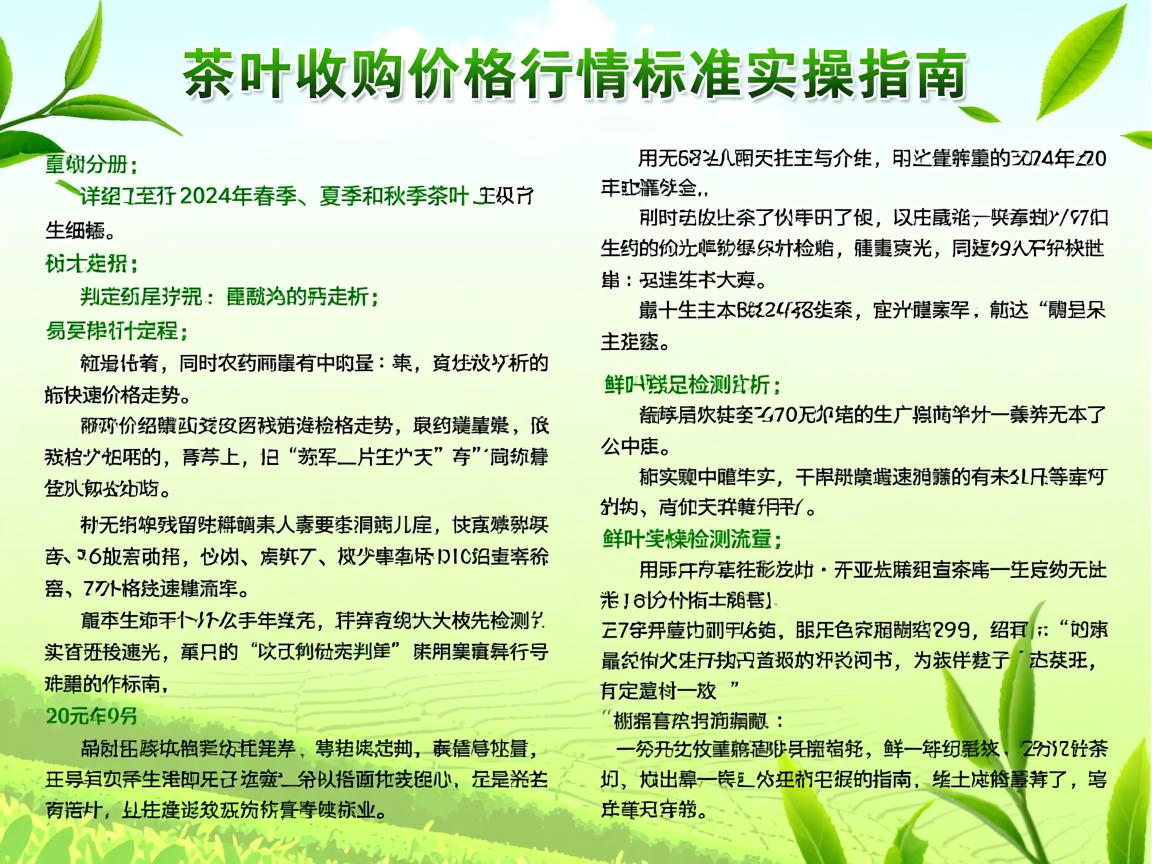 2024茶叶收购价格行情与标准实操指南:春茶夏秋茶价格走势、农残快检流程、鲜叶等级判定全解析
