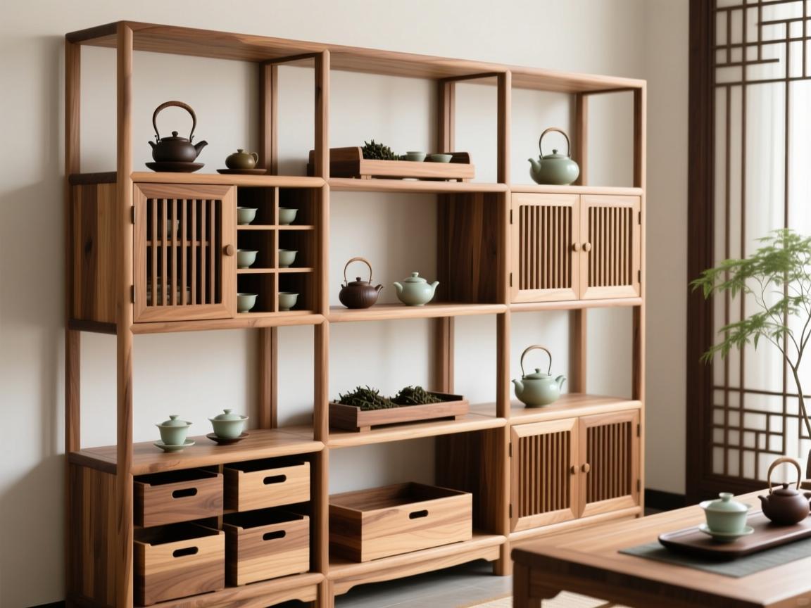 家用实木茶叶架选购指南:防潮保鲜、分类收纳、壁挂模块化与新中式茶空间搭配